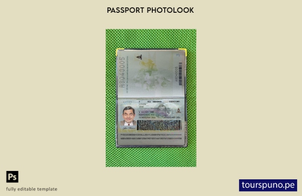 listo para imprimir la plantilla de presentación fotográfica del pasaporte de Ec